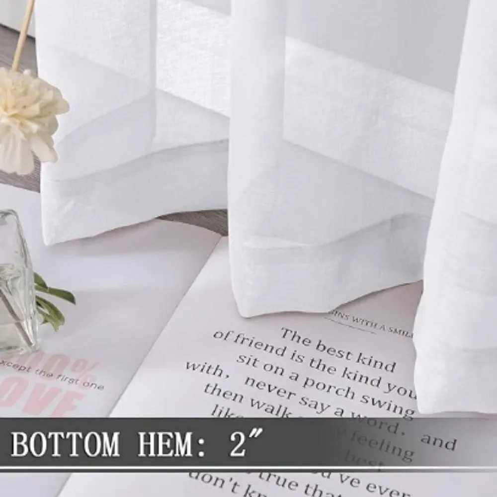 NWT, Sheer Curtain Linen Textured Living Room Curtains, White, Set of 2, 54 x 72